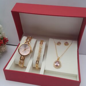 Gold Pink Ladies Jewelry Set