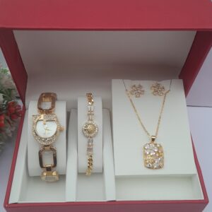 Graceful Radiance Ladies Gold Stainless Steel Jewelry Set