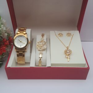 Radiant Glow Ladies Gold Stainless Steel 3-in-1 Jewelry Set