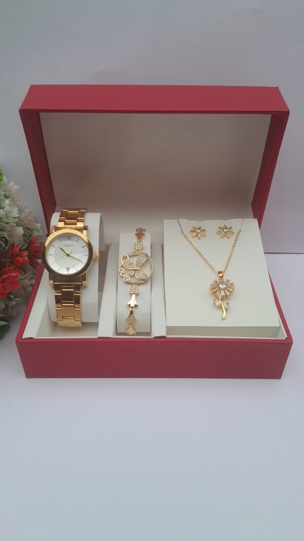 Radiant Glow Ladies Gold Stainless Steel 3-in-1 Jewelry Set