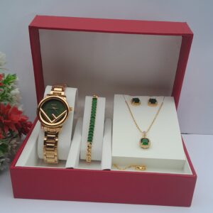 Ladies 3-in-1 Gold Green Jewelry Set