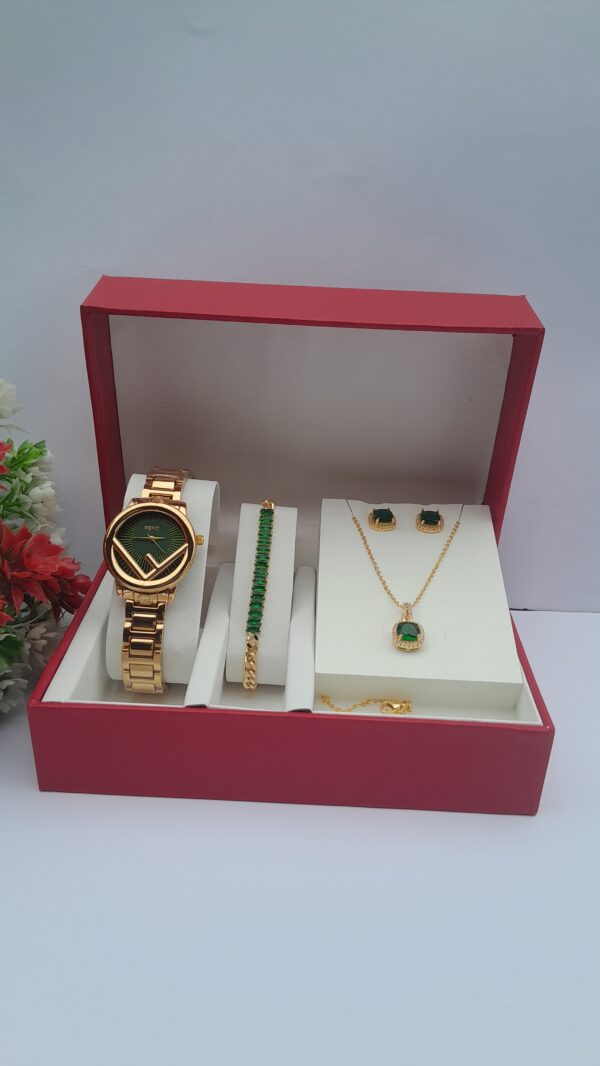 Ladies 3-in-1 Gold Green Jewelry Set