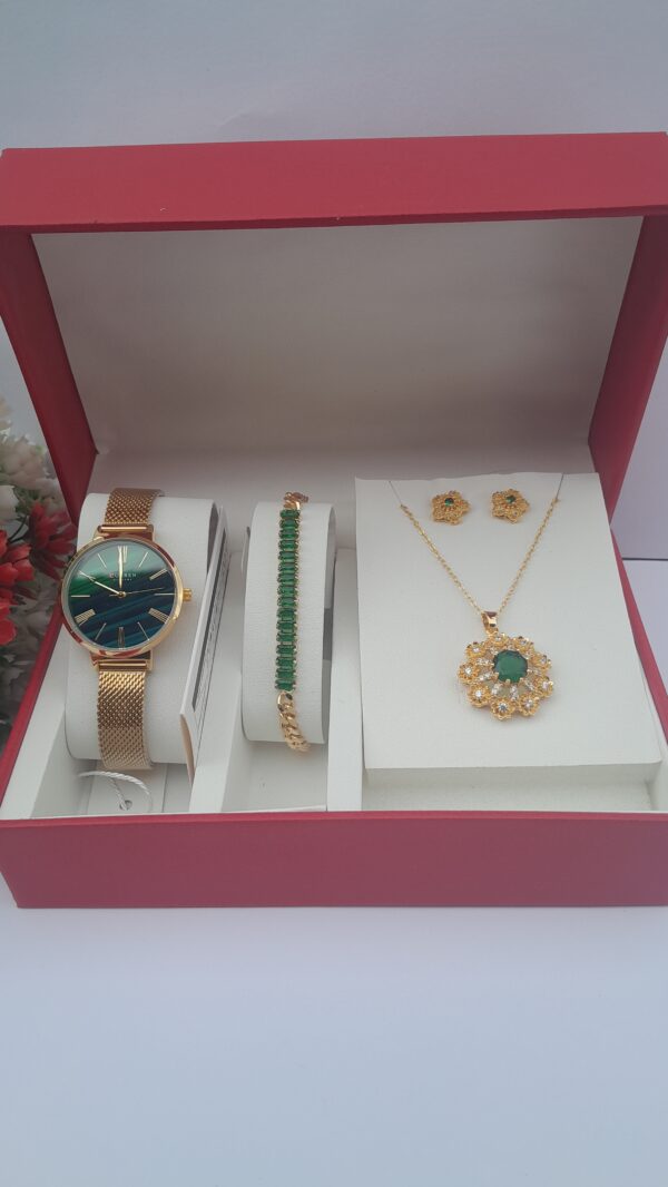 3 in 1 Gold Green Jewelry Set