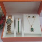 ladies 3-in-1 gold green jewelry set