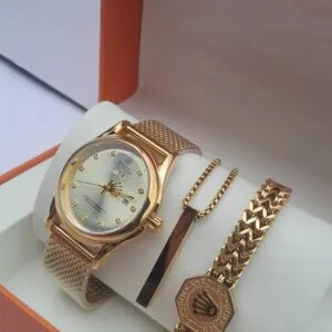 3-in-1 gold mens watch set