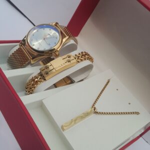Men’s gold watch and jewelry set