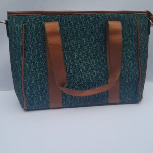 Green Ladies Handbag Brown Handle