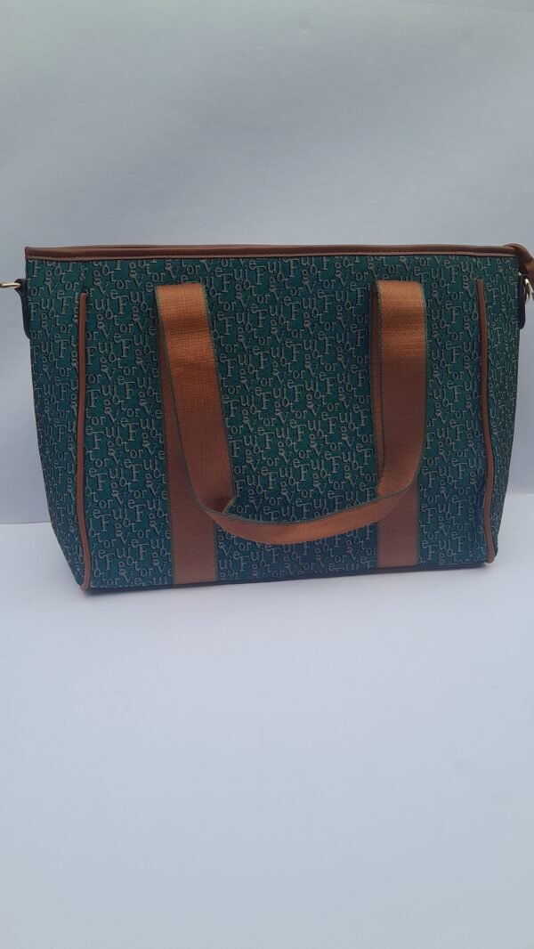 Green Ladies Handbag Brown Handle