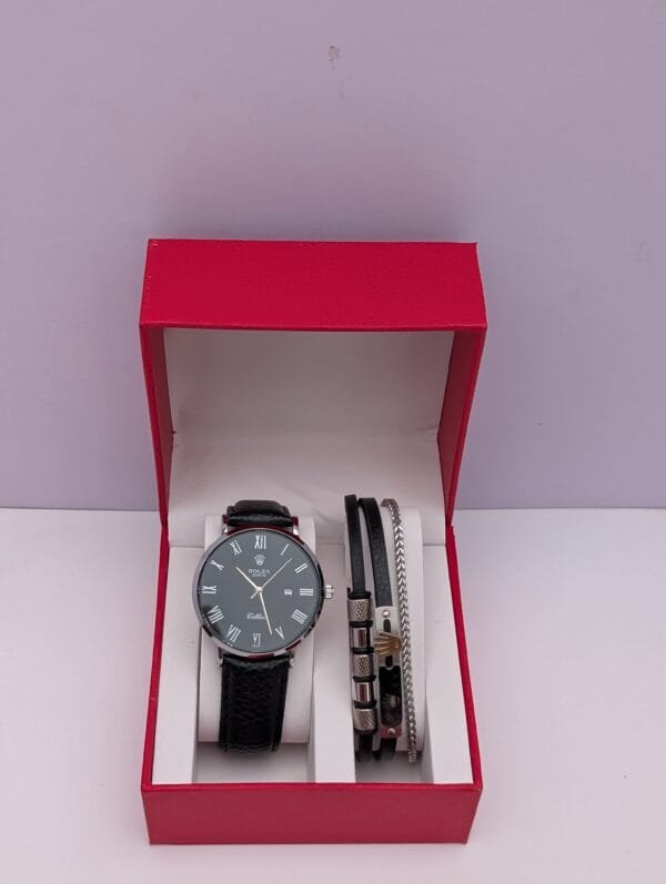 Black Men's Watch with Stylish 3-Design Bracelet - Premium Quality Timepiece