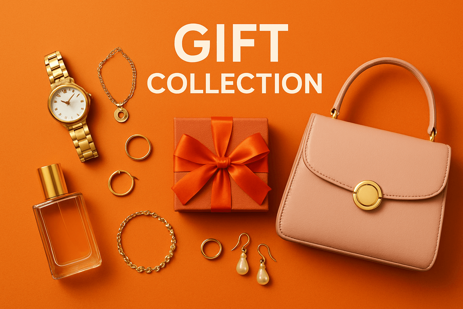 Gift collection featuring stylish watches, elegant jewelry, fashionable bags, and luxurious perfumes from Nansey Emporium in Accra, Ghana.