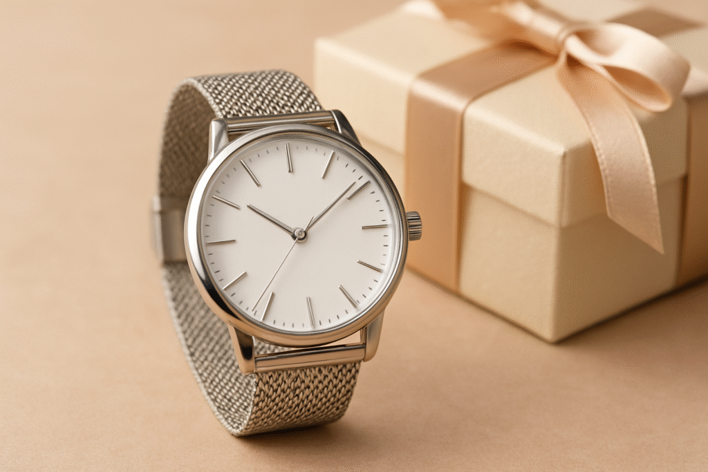 Close-up of 2–3 watches on a minimal background or worn by a model.