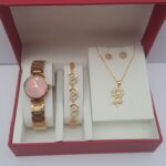 3-in-1 Ladies Gold Jewelry Set Red