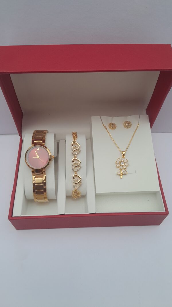 3-in-1 Ladies Gold Jewelry Set Red