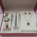 3-in-1 Ladies Gold Jewelry Set Green