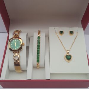 3-in-1 Ladies Gold Jewelry Set Green