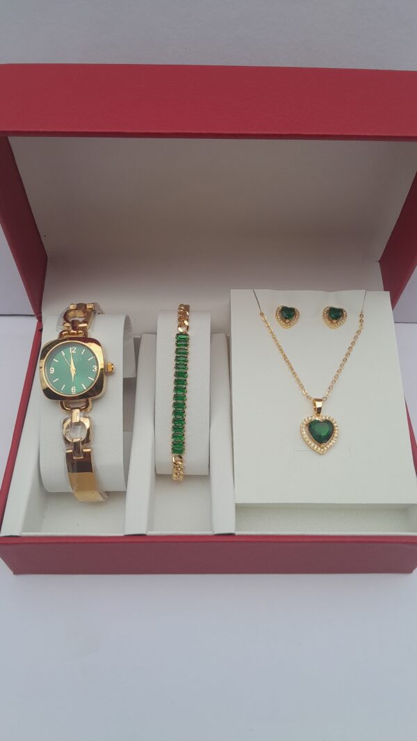 3-in-1 Ladies Gold Jewelry Set Green