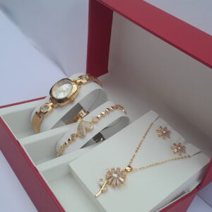 Radiant Glow Ladies Gold Stainless Steel 3-in-1 Jewelry Set