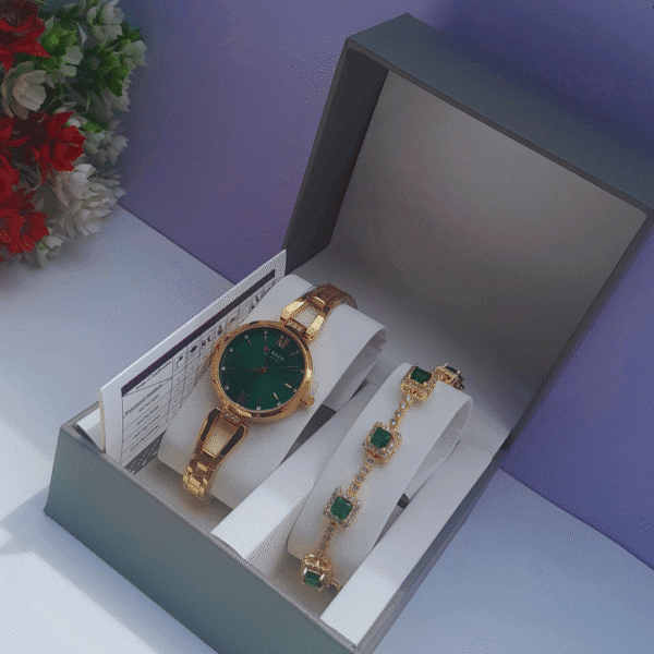 Gold and Green Watch Set for Women