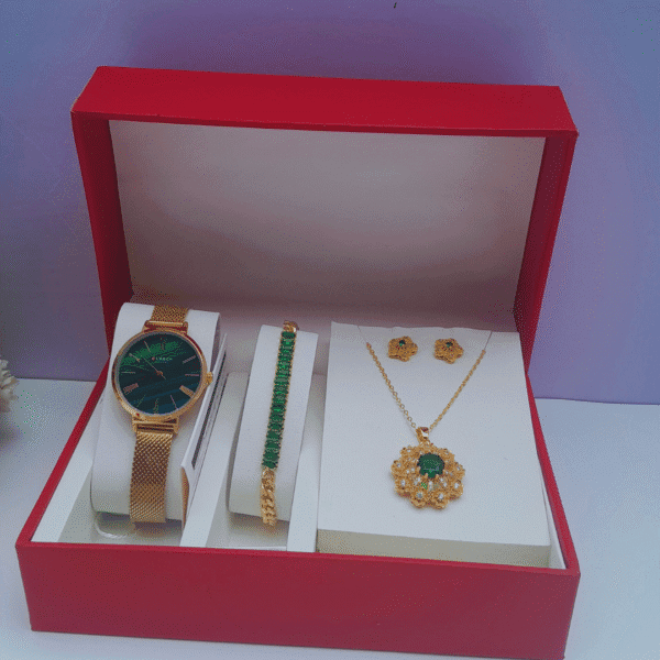 3 in 1 Gold Green Jewelry Set