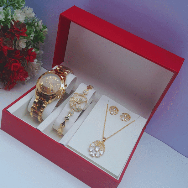 Radiant Glow Ladies Gold Stainless Steel 3-in-1 Jewelry Set