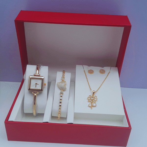Classic Charm Ladies Gold Stainless Steel 3-in-1 Jewelry Set