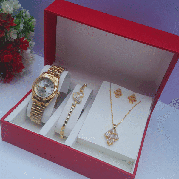 3-in-1 ladies gold watch set