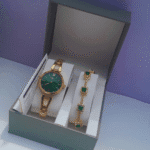 Gold and Green Watch Set for Women