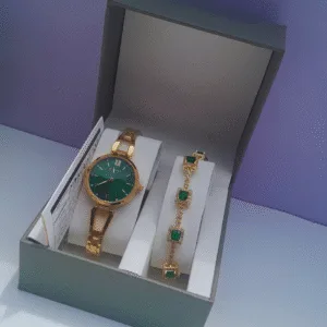 Gold and Green Watch Set for Women