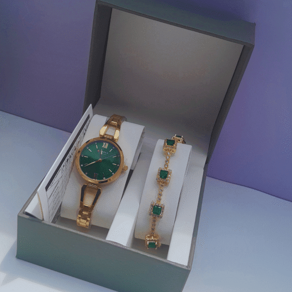 Gold and Green Watch Set for Women