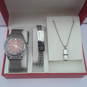 3-in-1 silver mens watch set