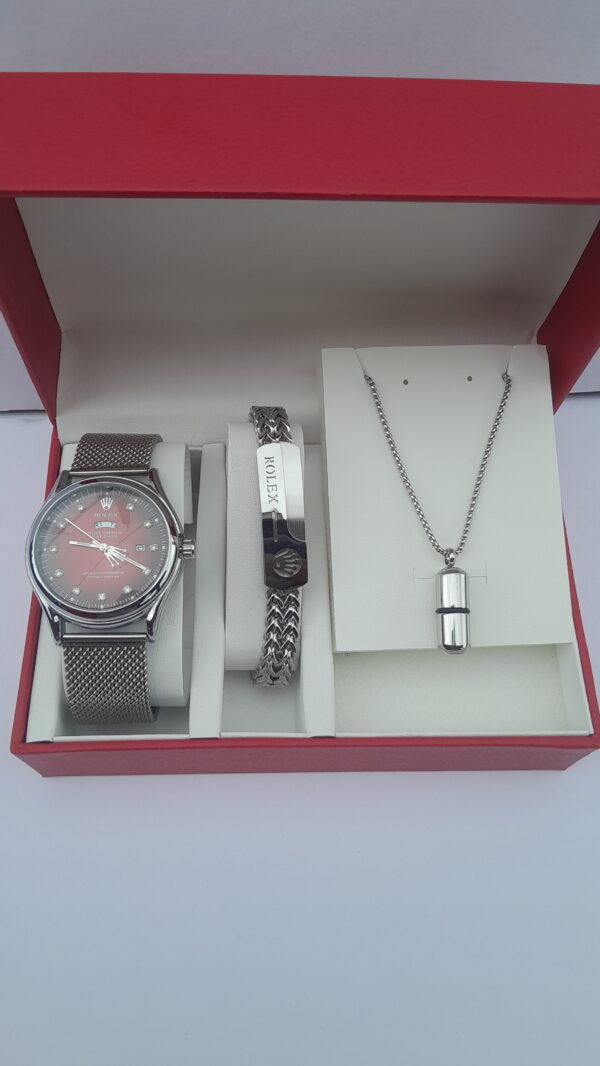 3-in-1 silver mens watch set
