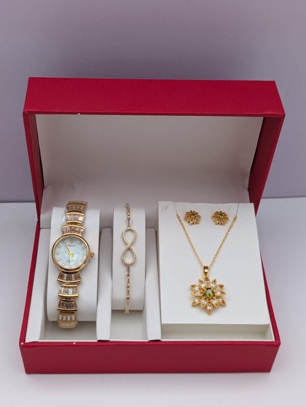 Minimalist Gold Jewelry Set for Women - 4 Piece Simple Watch Bracelet Necklace Earrings | Nansey Emporium Ghana