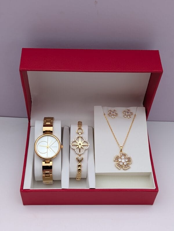 Ladies Jewelry Set for Women - 4 Piece Romantic Watch Bracelet Necklace Earrings Gift Set | Nansey Emporium Ghana