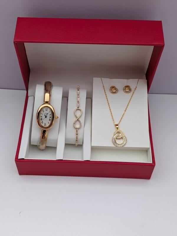 Graceful Radiance Ladies Gold Stainless Steel 3-in-1 Jewelry Set