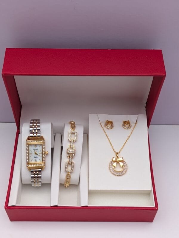 Radiant Glow Ladies Gold Stainless Steel 3-in-1 Jewelry Set