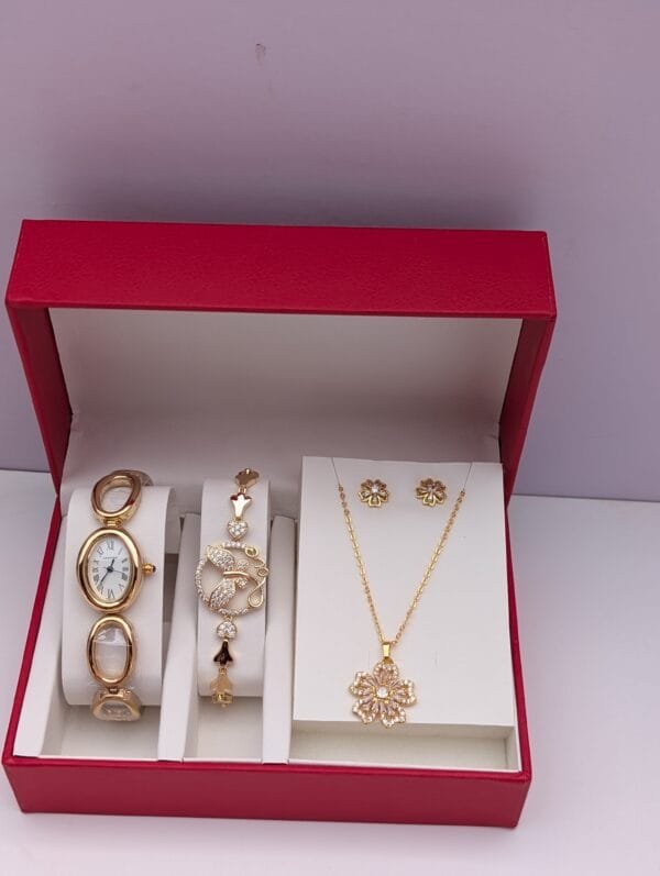Classic Charm Ladies Gold Stainless Steel 3-in-1 Jewelry Set
