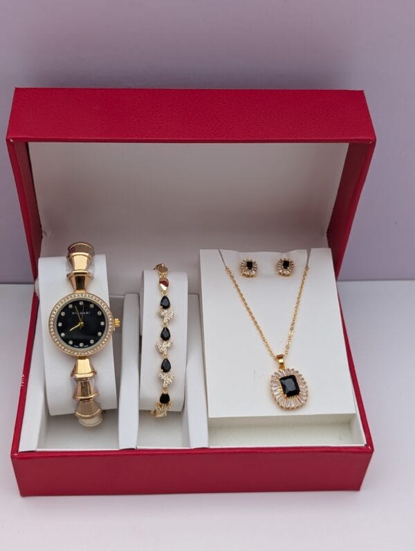 3-in-1 Ladies Gold Jewelry Set - Watch Bracelet Necklace Earrings | Premium Gold Plated Collection Ghana