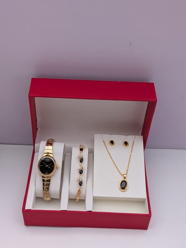 Gold Ladies Jewelry Set 3-in-1 Elegant Collection - Watch, Bracelet, Necklace & Earrings - Premium Fashion Accessories Ghana
