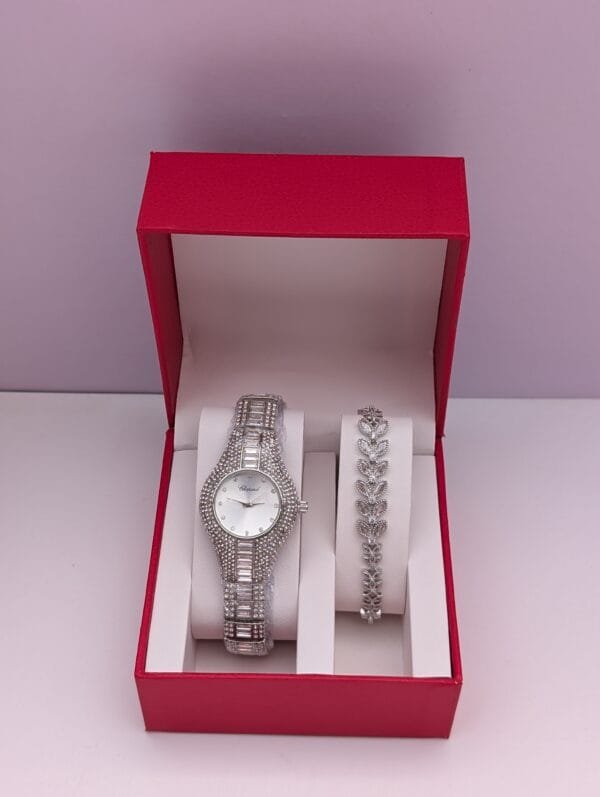 Luminous Grace Silver Ladies 2-in-1 Jewelry Set – Sophisticated Watch & Bracelet
