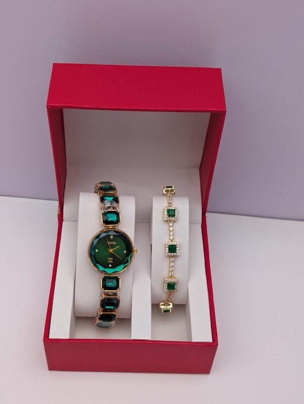Gold and Green Watch Set for Women - 2 Piece Elegant Watch Bracelets Gift Set | Nansey Emporium Ghana