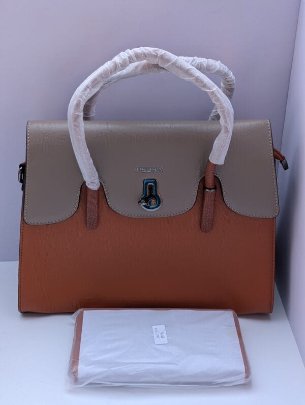 Chic Two-Tone Ladies Handbag | Tan & Taupe Flap