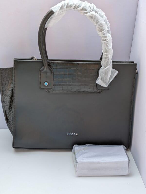 Black Leather Handbag Set - Premium Pedra 2 Piece Box Bag with Matching Purse | Nansey Emporium